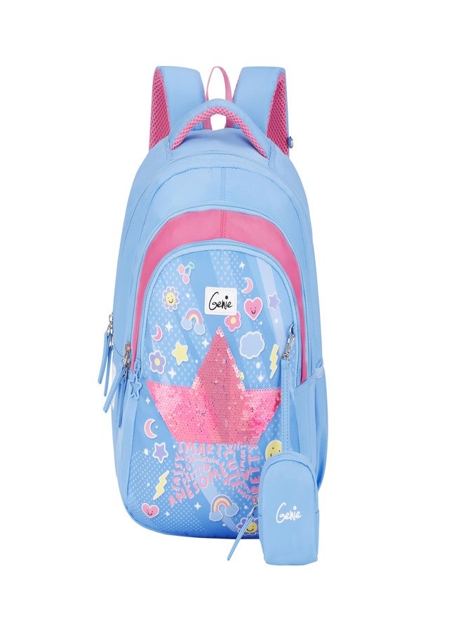 جيني حقيبة ظهر مدرسية جيني ستارليس للبنات | 15 بوصة - 20 لترًا بثلاثة أقسام، خفيفة الوزن مع أكتاف مبطنة | مثالية للكتب، زجاجات المياه، الأدوات المكتبية، علبة الغداء، والأغراض الأساسية - أزرق - Image 1